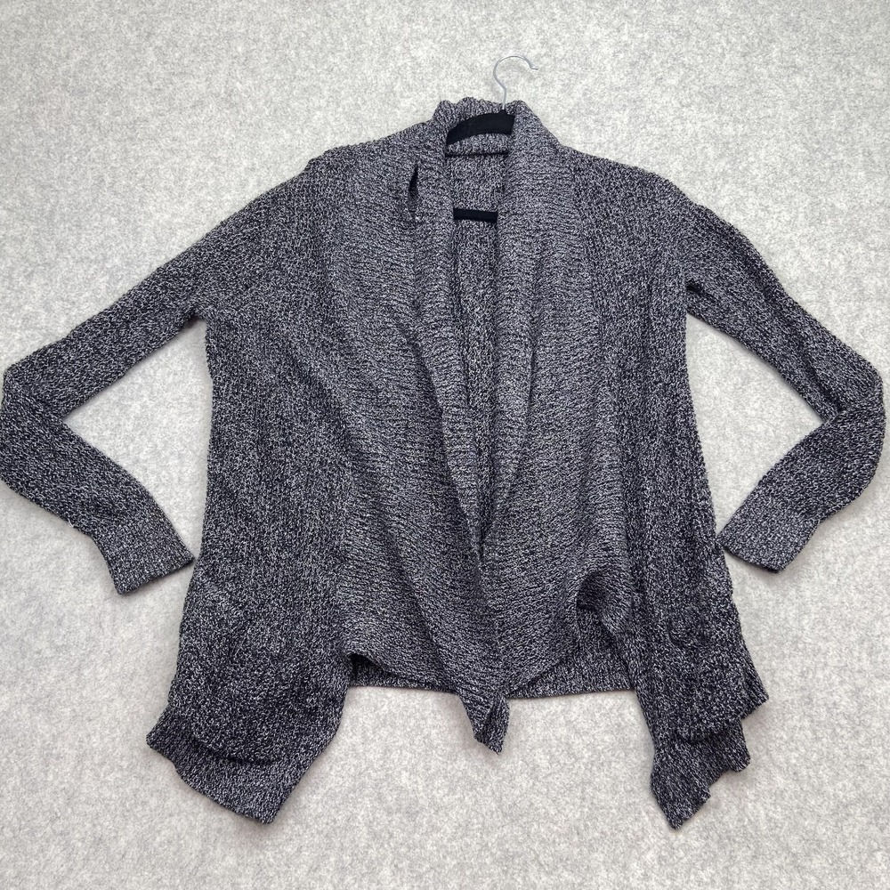 Express Cardigan Sweater Womens Medium Gray Open Front Knit Pockets Cotton Blend